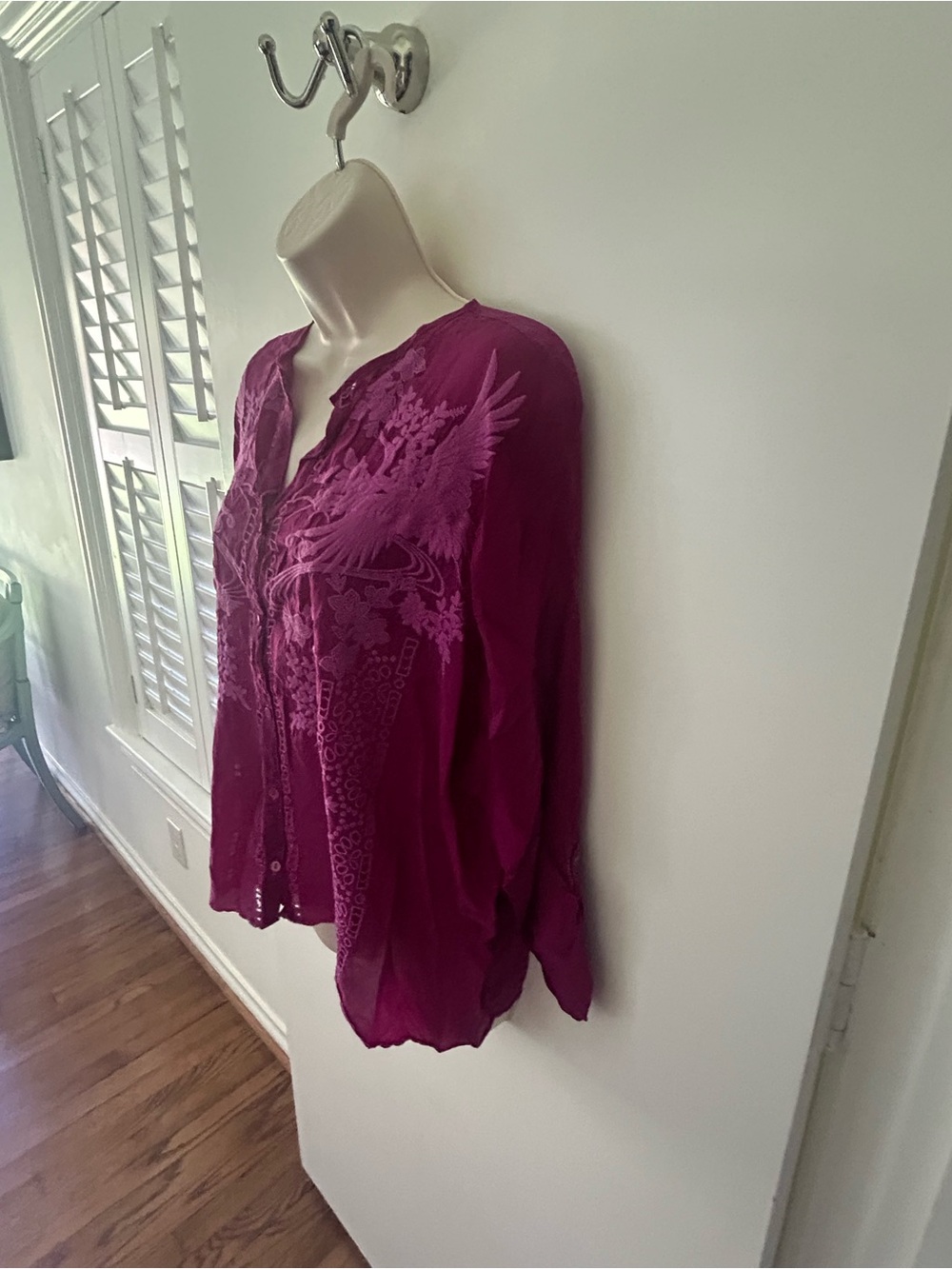Johnny Was - Women's Embroidered Button-Front Blouse - Magenta